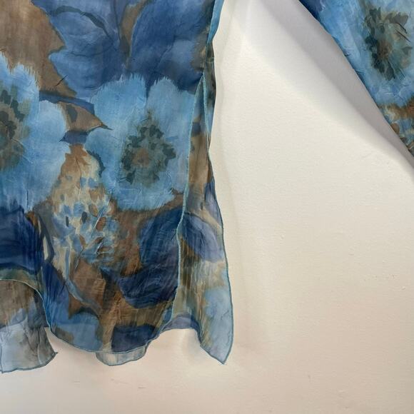 Vintage Dinah Lee Sheer Crinkle Flowy Long Open Floral Art To Wear Jacket M L - Picture 6 of 14